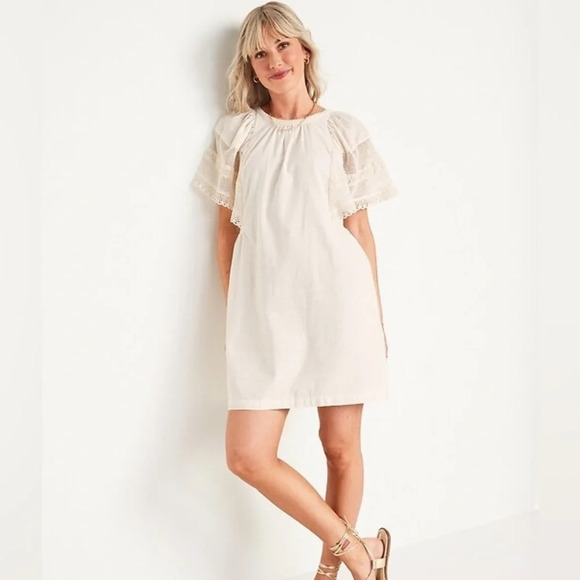 Old Navy Dresses & Skirts - NWT old navy‎ Women’s size 3X Cream Flutter Sleeve Mini Swing Dress Beachy Boho